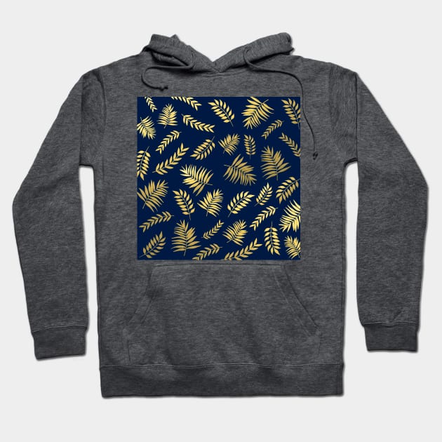 Abstract Leaves Pattern In Gold Foil Texture and Royal Blue Background Hoodie by AishwaryaMathur